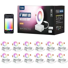 12 Pack 4/6 Inch White Smart Wifi Slim Recessed Led Light, RGB, 2700-6500K Color Changing