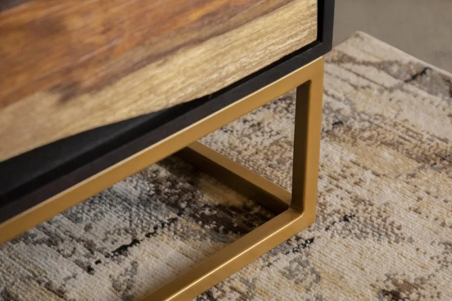 2-drawer Accent Cabinet Black Walnut and Gold