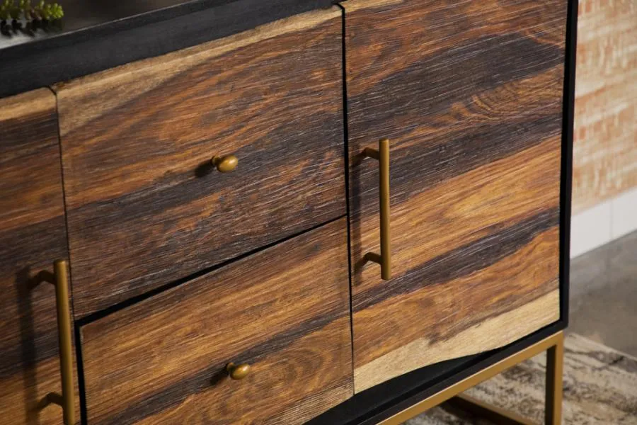 2-drawer Accent Cabinet Black Walnut and Gold