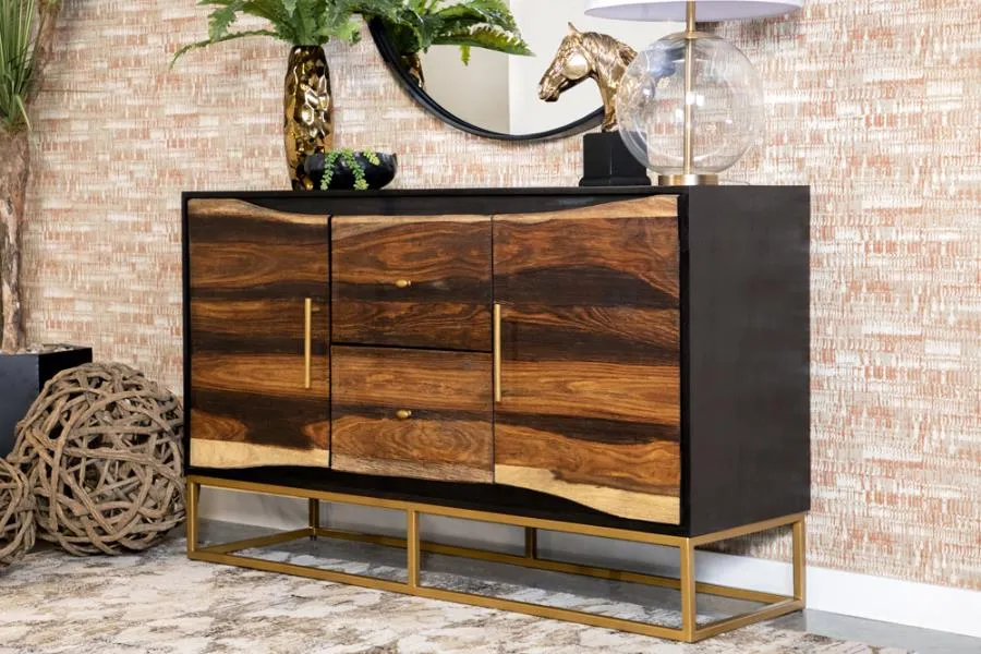 2-drawer Accent Cabinet Black Walnut and Gold