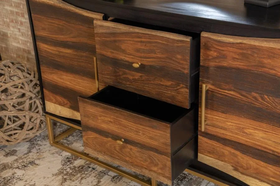 2-drawer Accent Cabinet Black Walnut and Gold