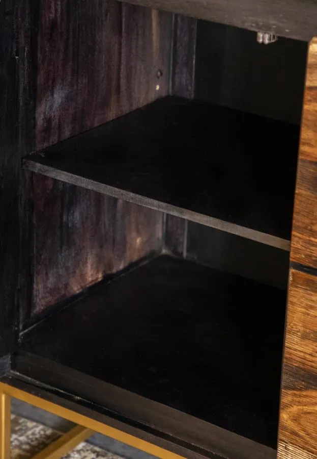 2-drawer Accent Cabinet Black Walnut and Gold