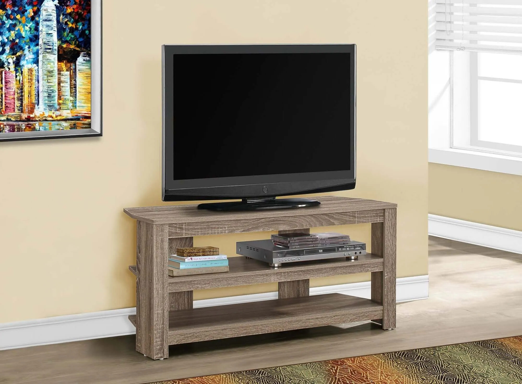 42"L Dark Taupe Corner Tv Stand