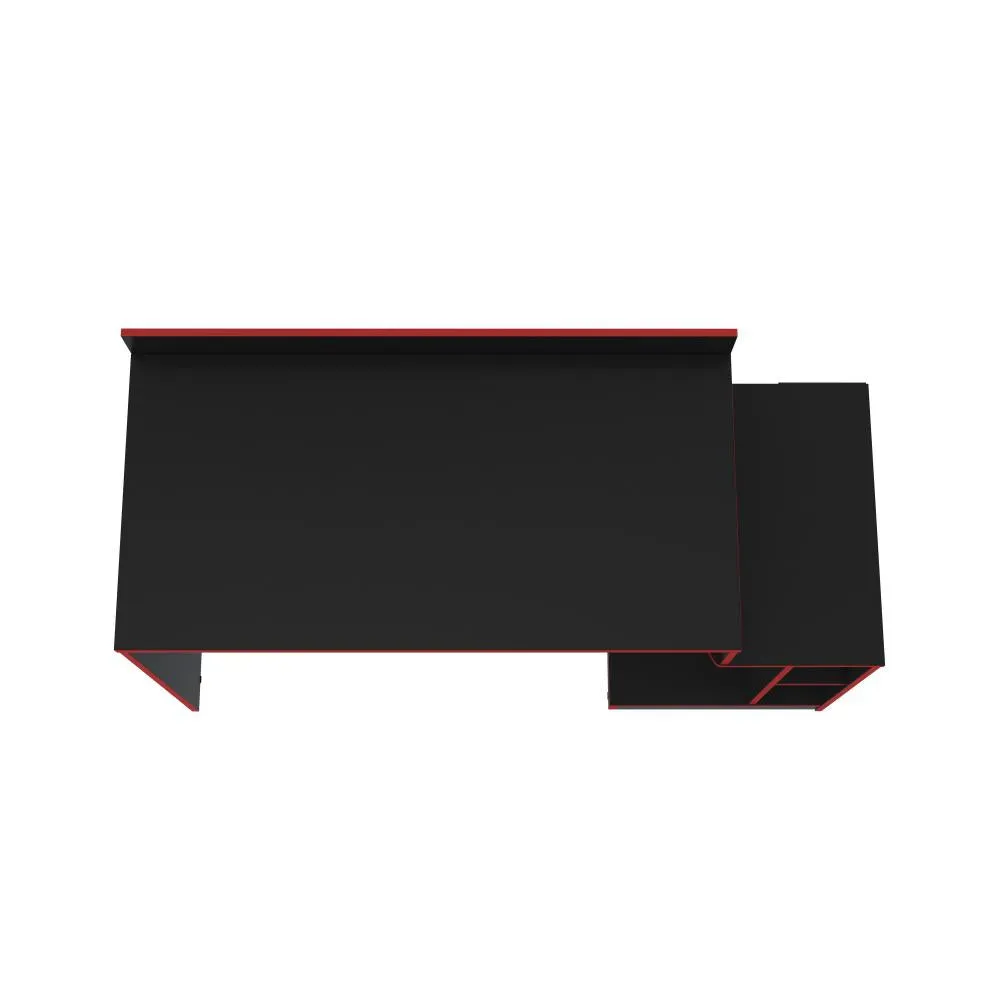 53" Wooden Rectangular Computer Gaming Desk, Black and Red By The Urban Port