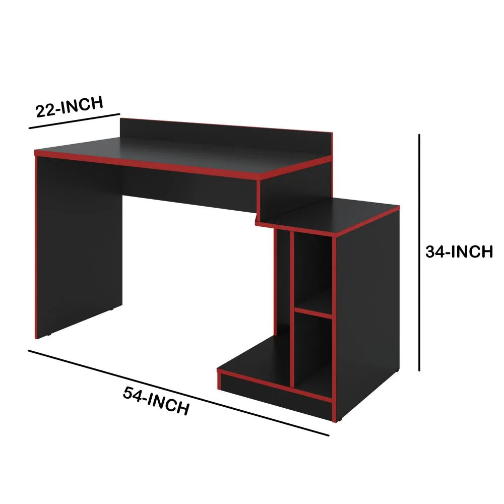 53" Wooden Rectangular Computer Gaming Desk, Black and Red By The Urban Port