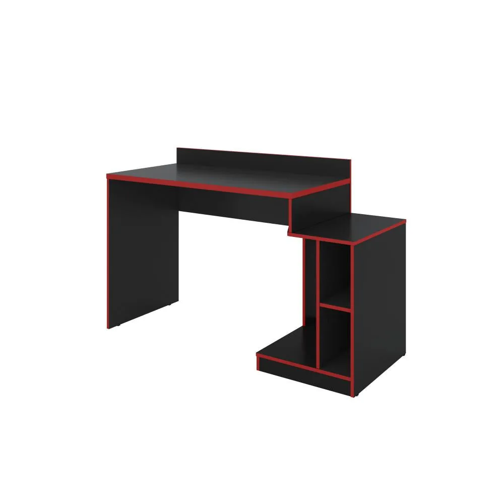 53" Wooden Rectangular Computer Gaming Desk, Black and Red By The Urban Port