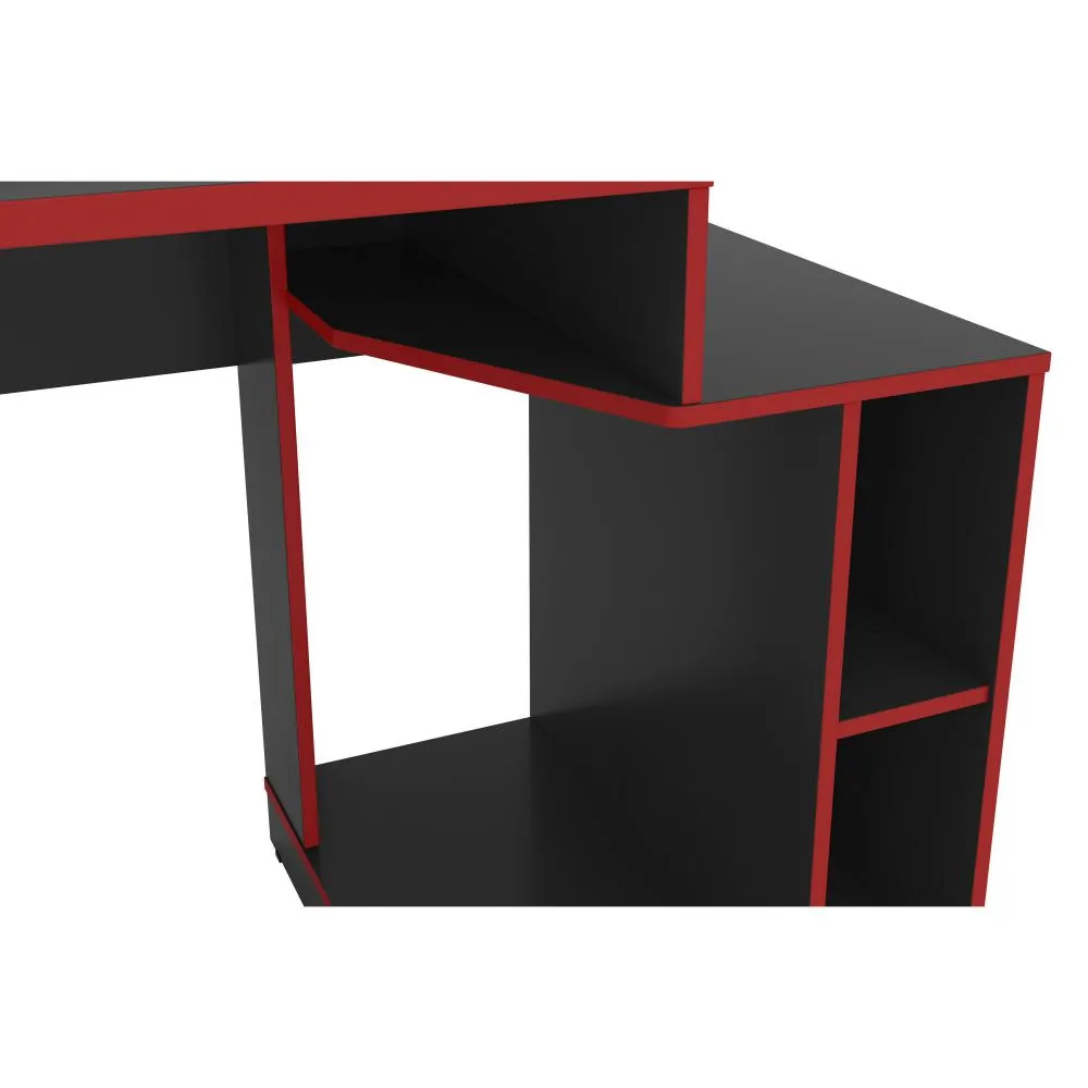 53" Wooden Rectangular Computer Gaming Desk, Black and Red By The Urban Port