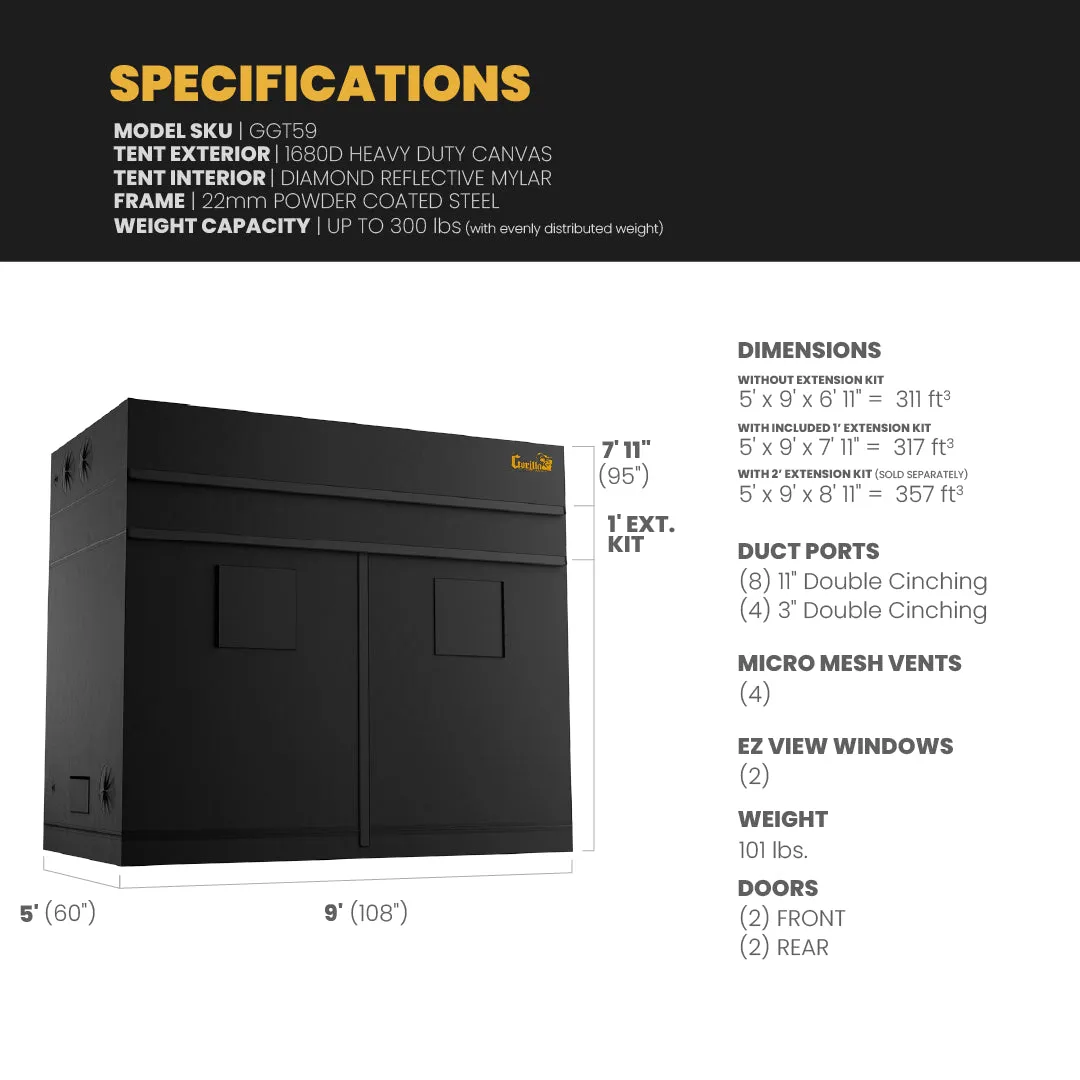 5x9 Grow Tent Kit Pro - Soil with X2 V2
