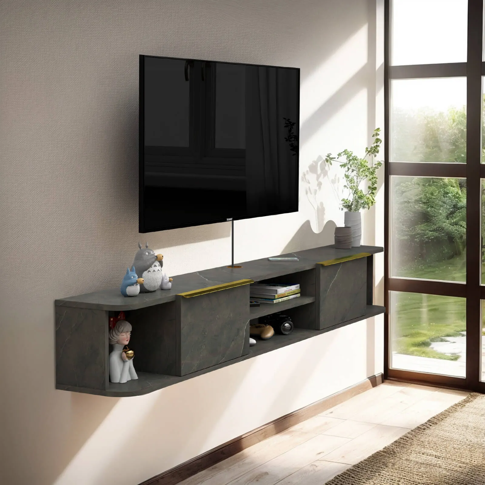 78" Arrangio Floating TV Stand, Marble Grey