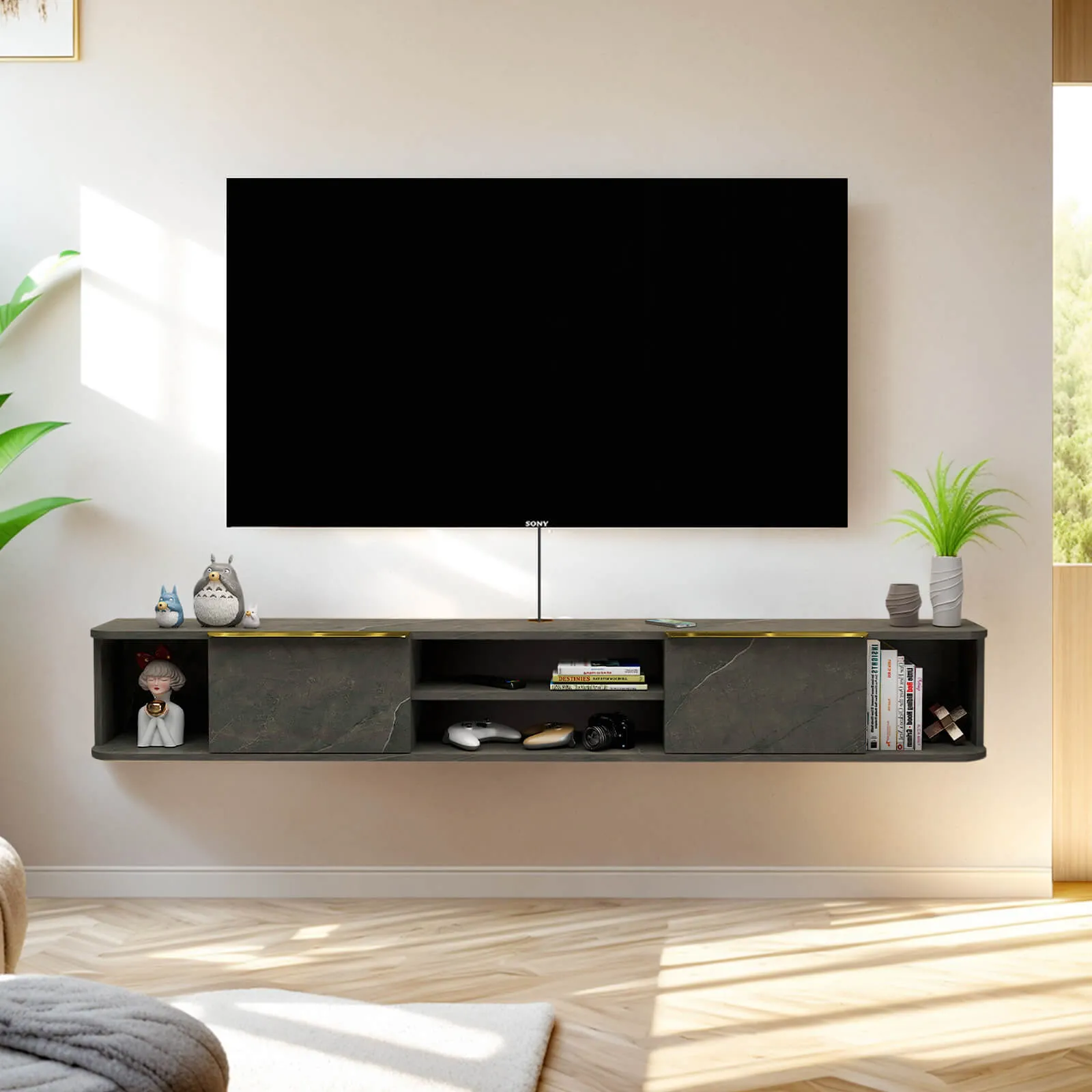 78" Arrangio Floating TV Stand, Marble Grey