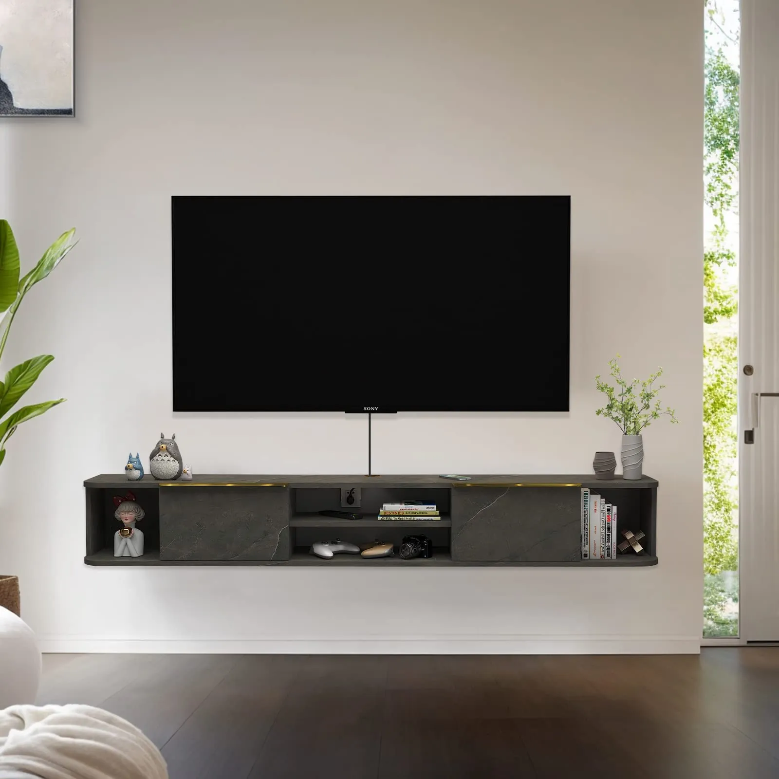 78" Arrangio Floating TV Stand, Marble Grey