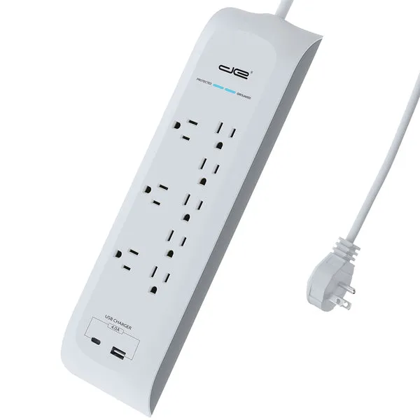 8-Outlet USB-A and USB-C(R) Surge Protector Power Strip (180 In.; White)