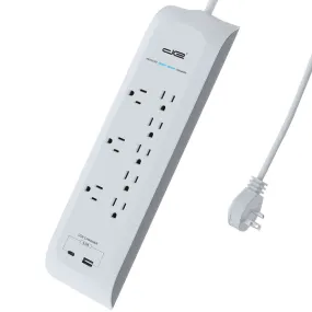 8-Outlet USB-A and USB-C(R) Surge Protector Power Strip (180 In.; White)