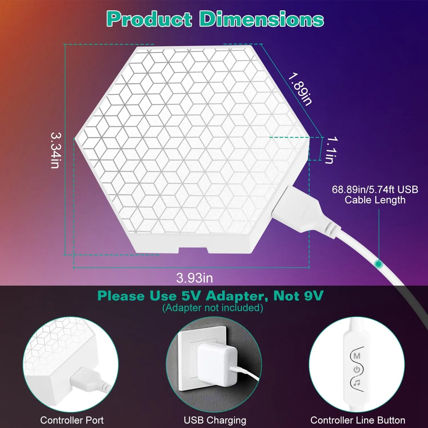 8-Piece: Hexagon Light Panels RGBW Colorful Splicing Wall Lamps