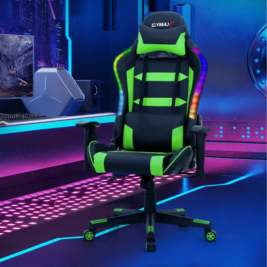 Adjustable Swivel Gaming Chair with LED Lights and Remote-Green