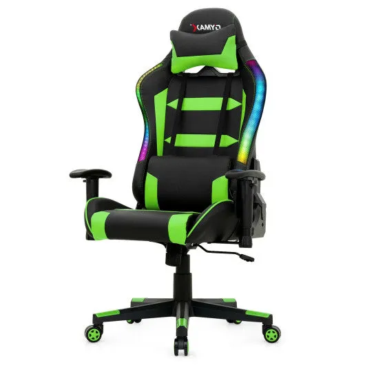 Adjustable Swivel Gaming Chair with LED Lights and Remote-Green