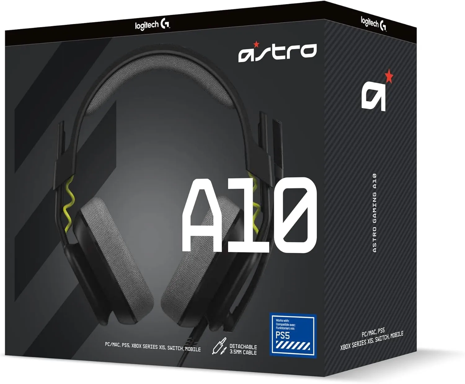 ASTRO A10 Gen 2 Wired Gaming Headset - Over-Ear, Lightweight, Flip-to-Mute Mic, 32mm Drivers, Compatible with PS5, PS4, Nintendo Switch, PC - Black
