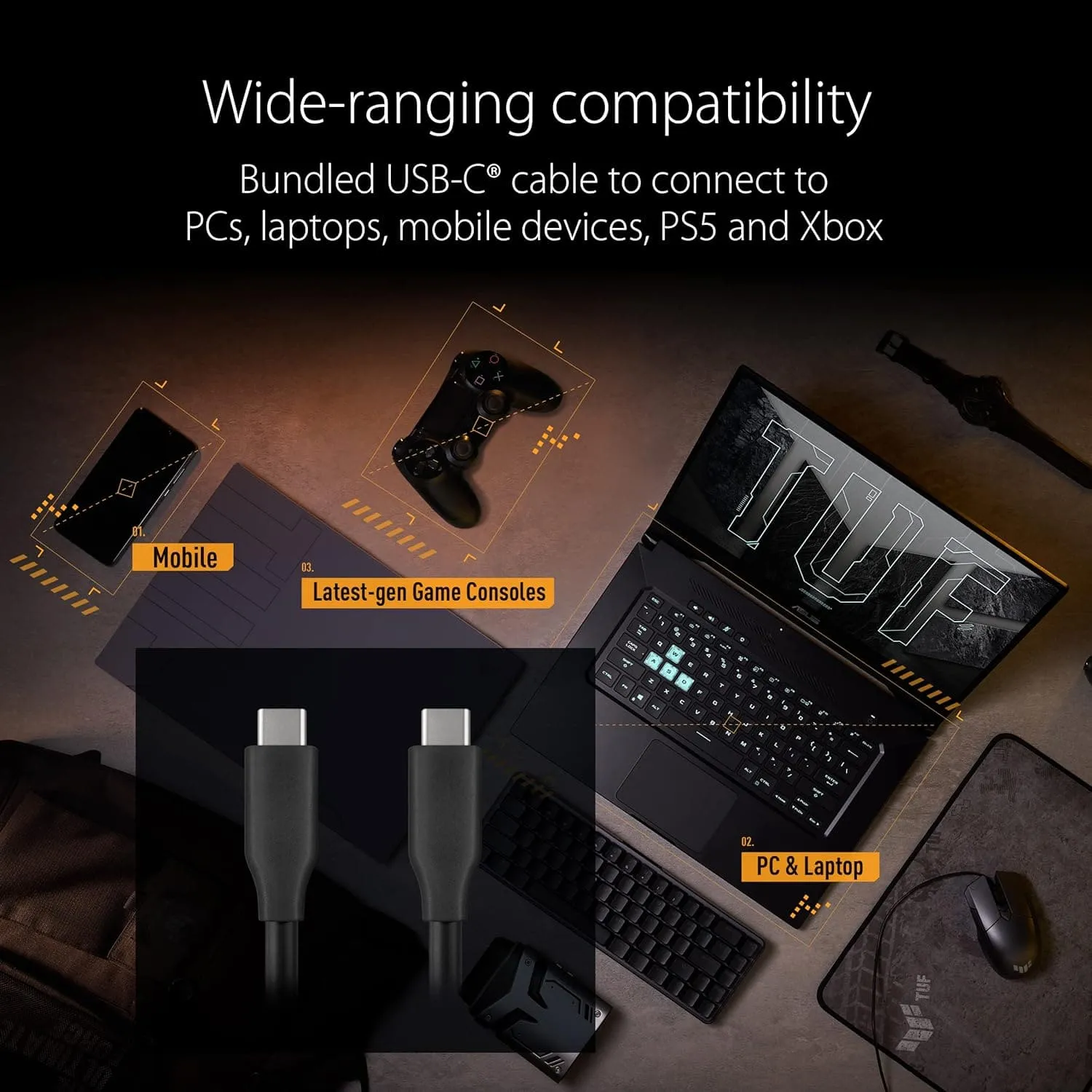 ASUS TUF Gaming A1—USB-C 3.2 Gen 2x1 SSD enclosure(SSD case), dual M.2 NVMe PCIe and SATA interfaces, M.2 Q-Latch for easy installation, MIL-STD-810H drop resistance, IP68 water and dust resistance