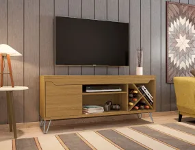 Baxter Mid-Century- Modern 53.54" TV Stand with Wine Rack in Cinnamon