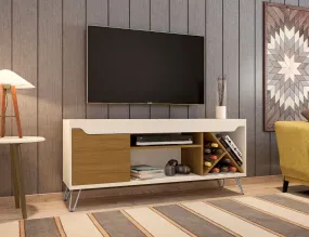 Baxter Mid-Century- Modern 53.54" TV Stand with Wine Rack in Off White and Cinnamon