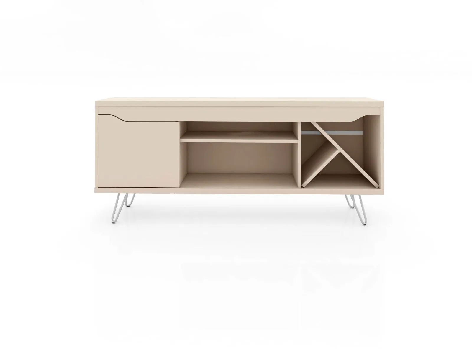 Baxter Mid-Century- Modern 53.54" TV Stand with Wine Rack in Off White