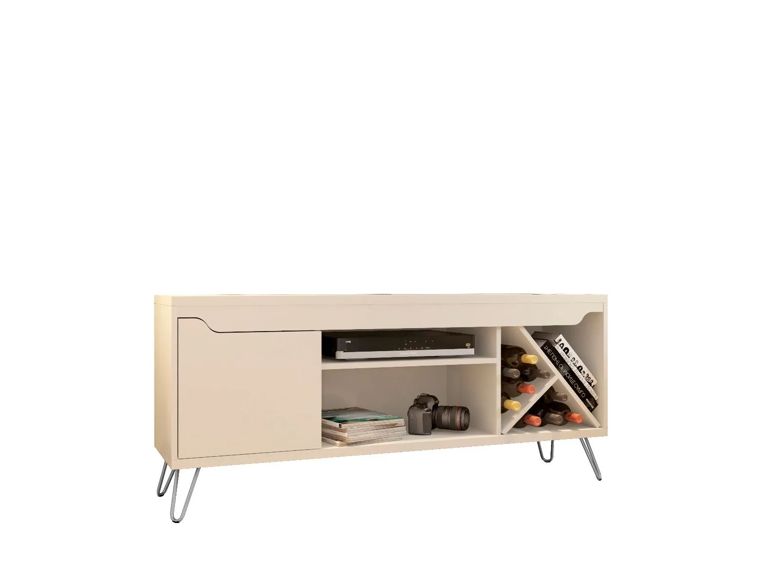 Baxter Mid-Century- Modern 53.54" TV Stand with Wine Rack in Off White