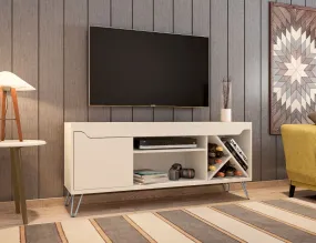 Baxter Mid-Century- Modern 53.54" TV Stand with Wine Rack in Off White