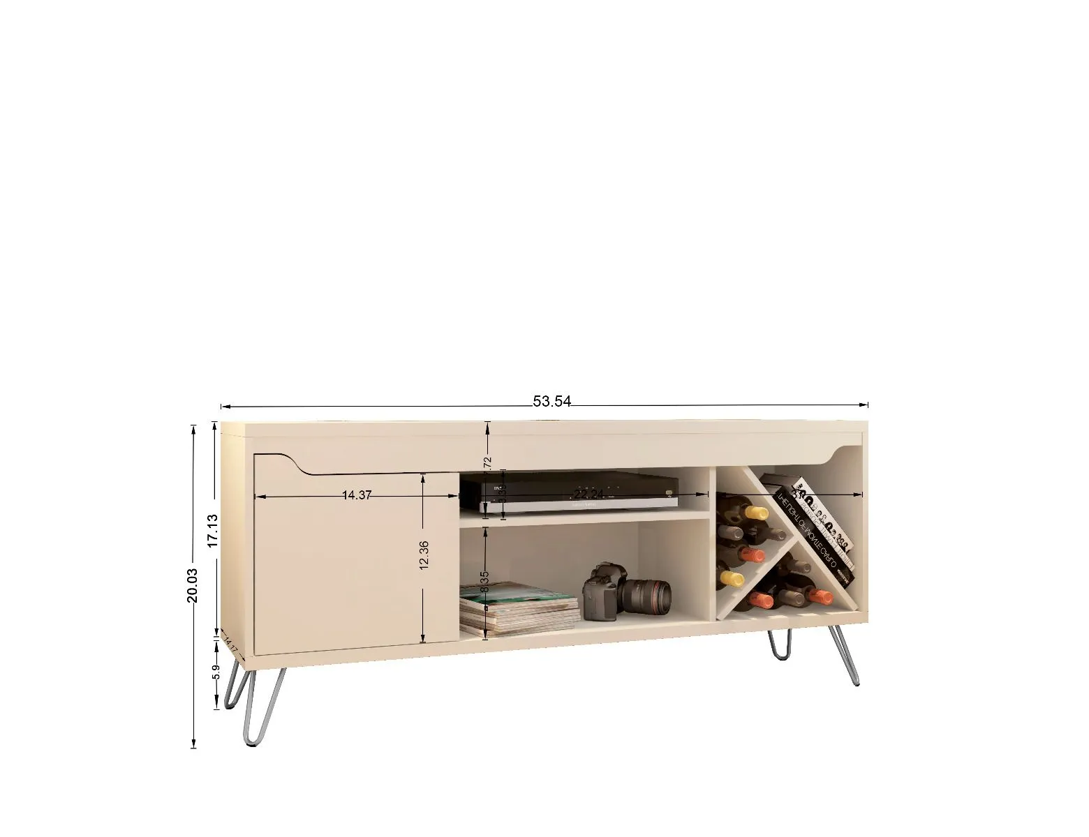 Baxter Mid-Century- Modern 53.54" TV Stand with Wine Rack in Off White