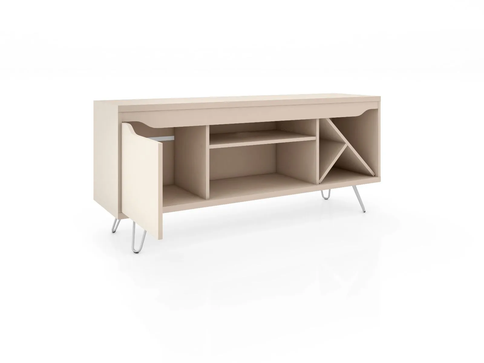 Baxter Mid-Century- Modern 53.54" TV Stand with Wine Rack in Off White