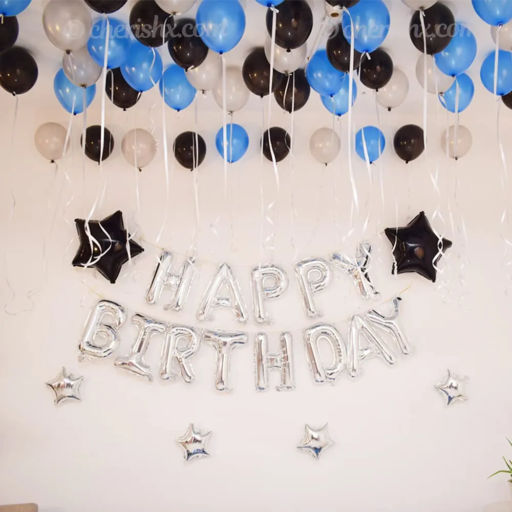 Birthday Party Decoration Blue & Silver 50 Pcs