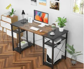 Black and Brown 4 Tier Computer Desk with Storage Shelf
