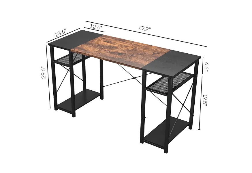 Black and Brown 4 Tier Computer Desk with Storage Shelf