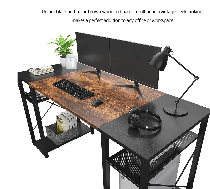Black and Brown 4 Tier Computer Desk with Storage Shelf