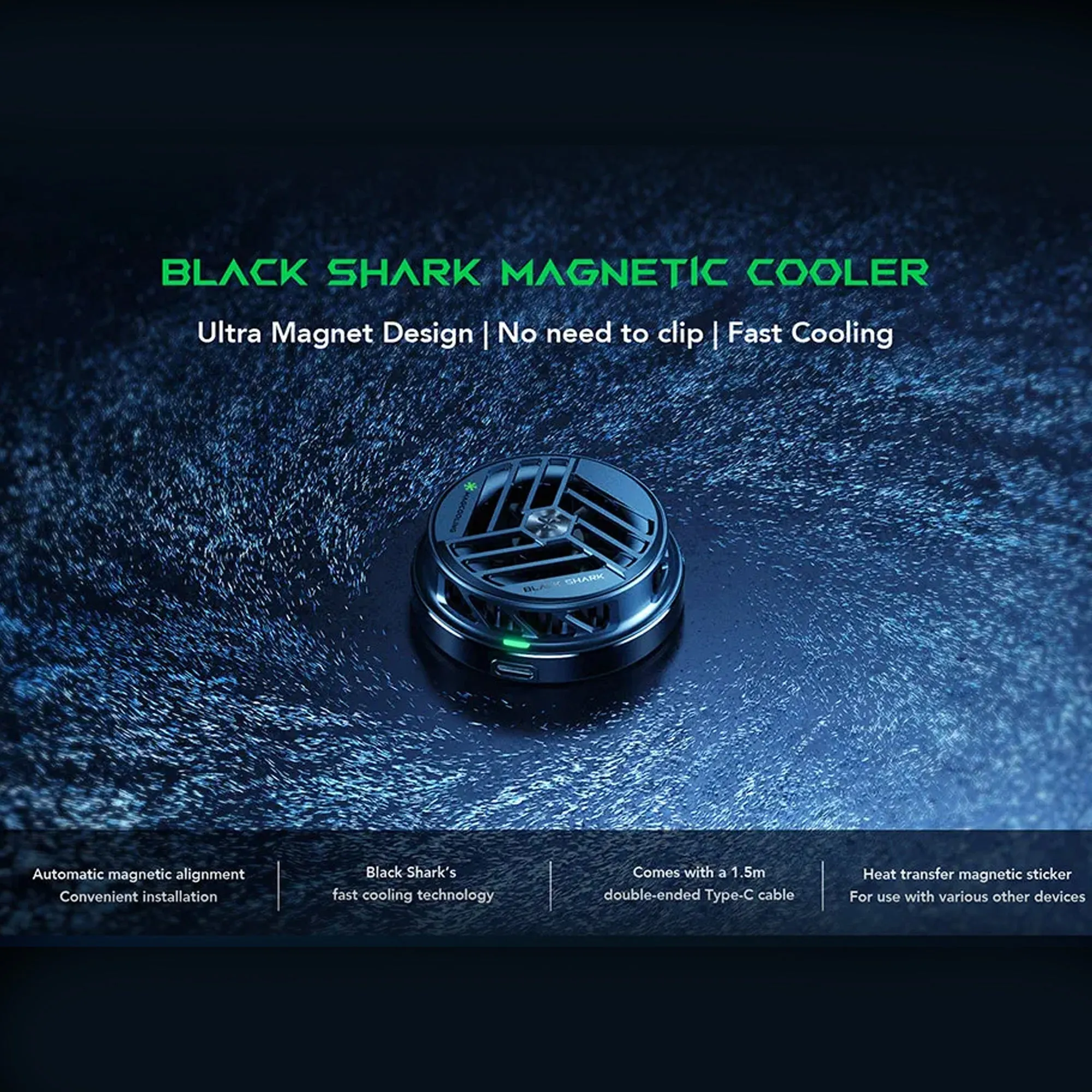 Black Shark Magnetic Cooler for Gaming , Fast Cooling , No Need Clip Magnetic Design
