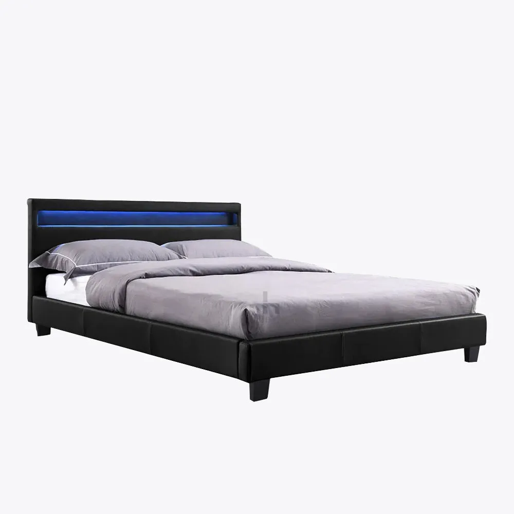 Canis LED Faux Leather Double Bed, Black