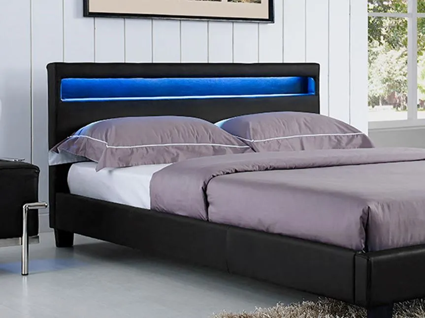 Canis LED Faux Leather Double Bed, Black