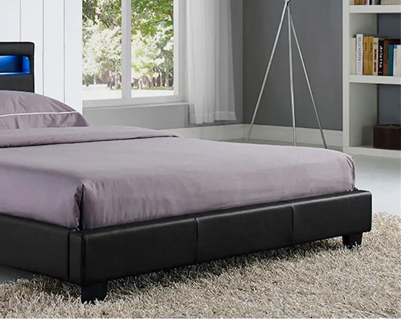 Canis LED Faux Leather Double Bed, Black