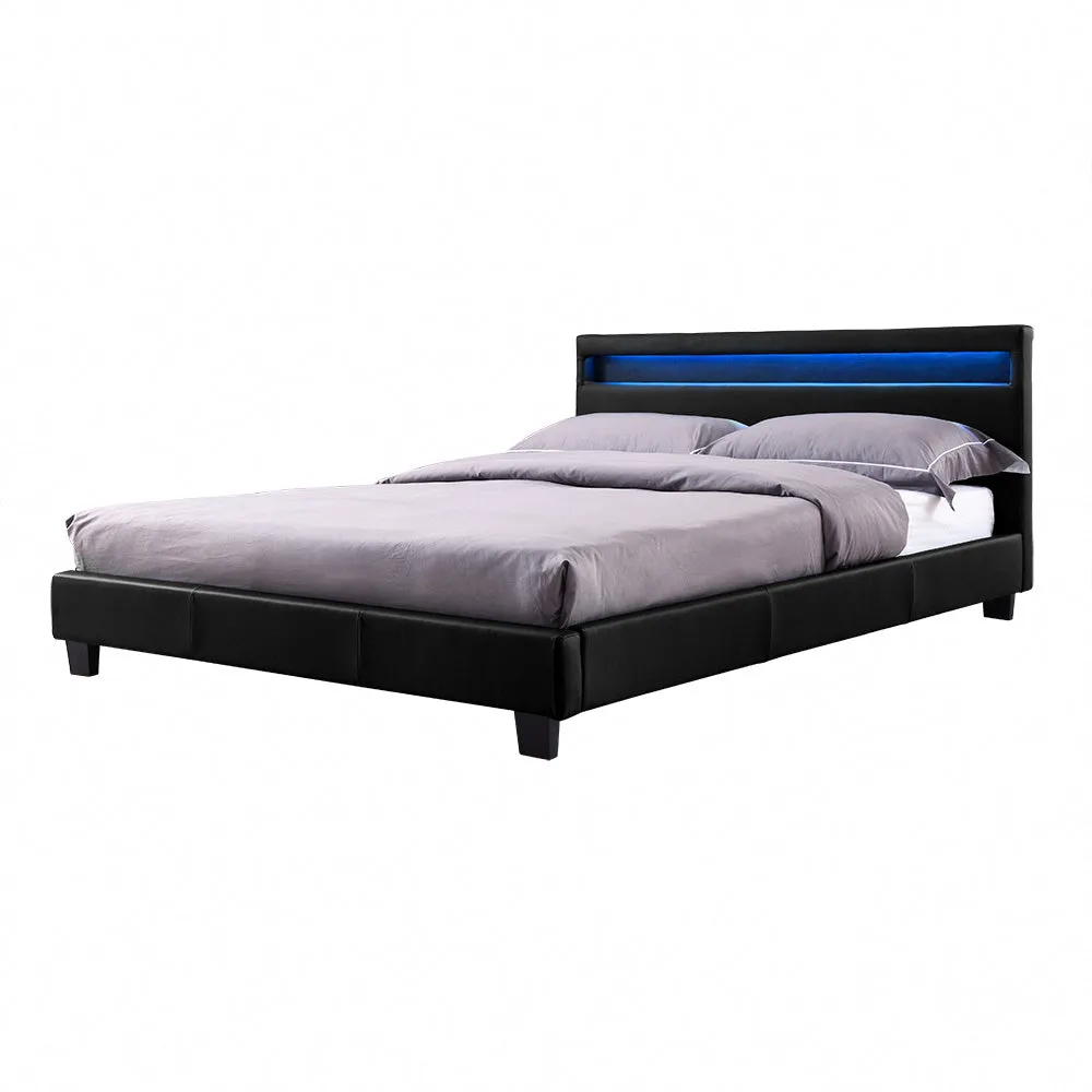 Canis LED Faux Leather Double Bed, Black