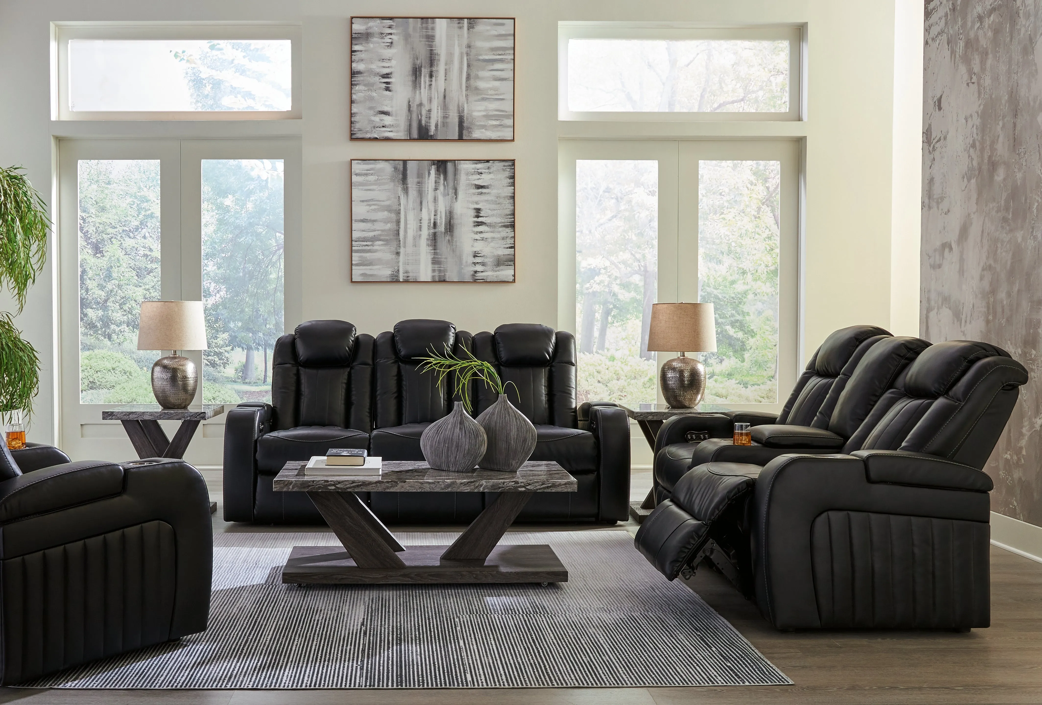 Caveman Den Sofa, Loveseat and Recliner in Midnight