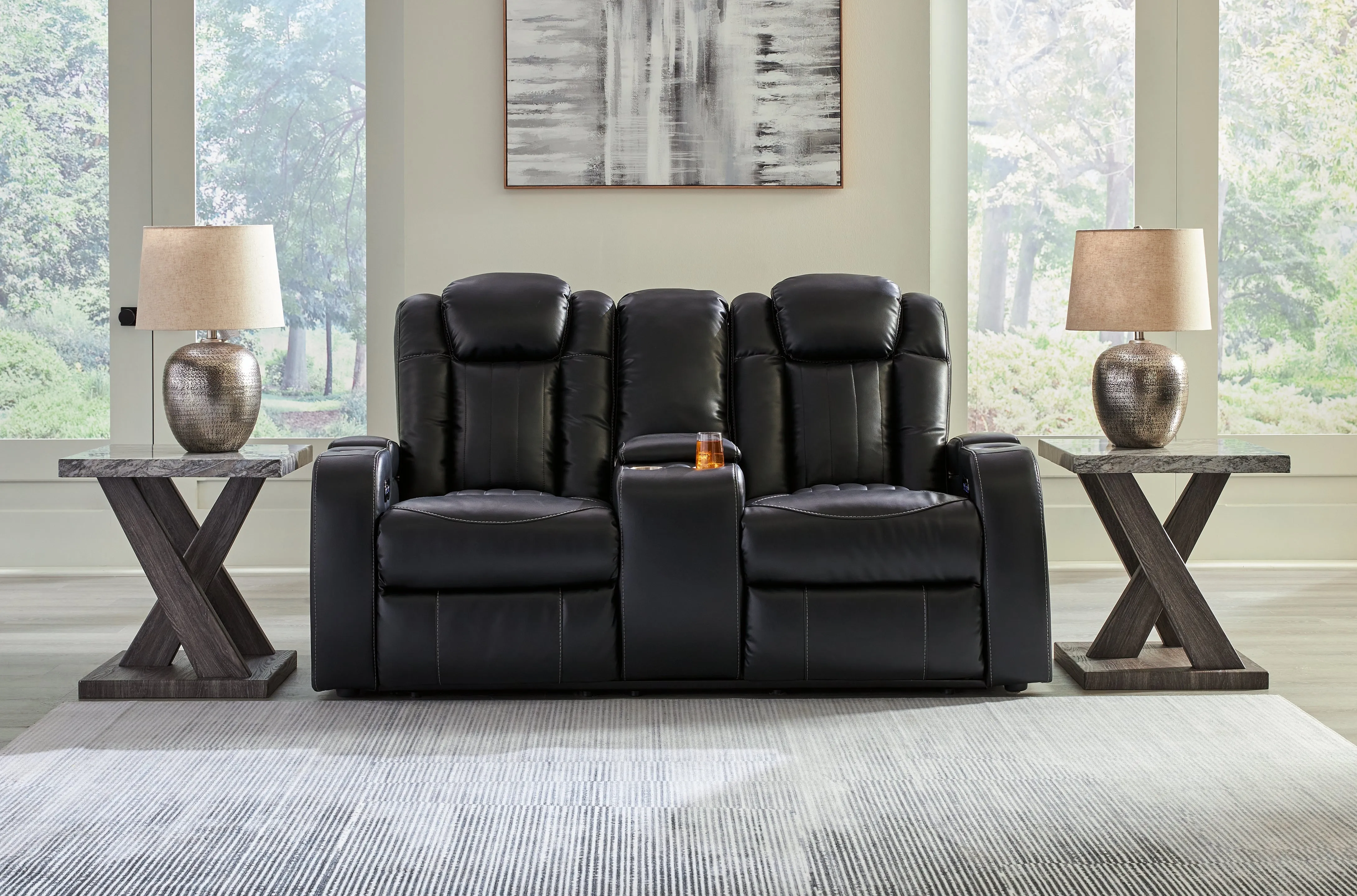 Caveman Den Sofa, Loveseat and Recliner in Midnight