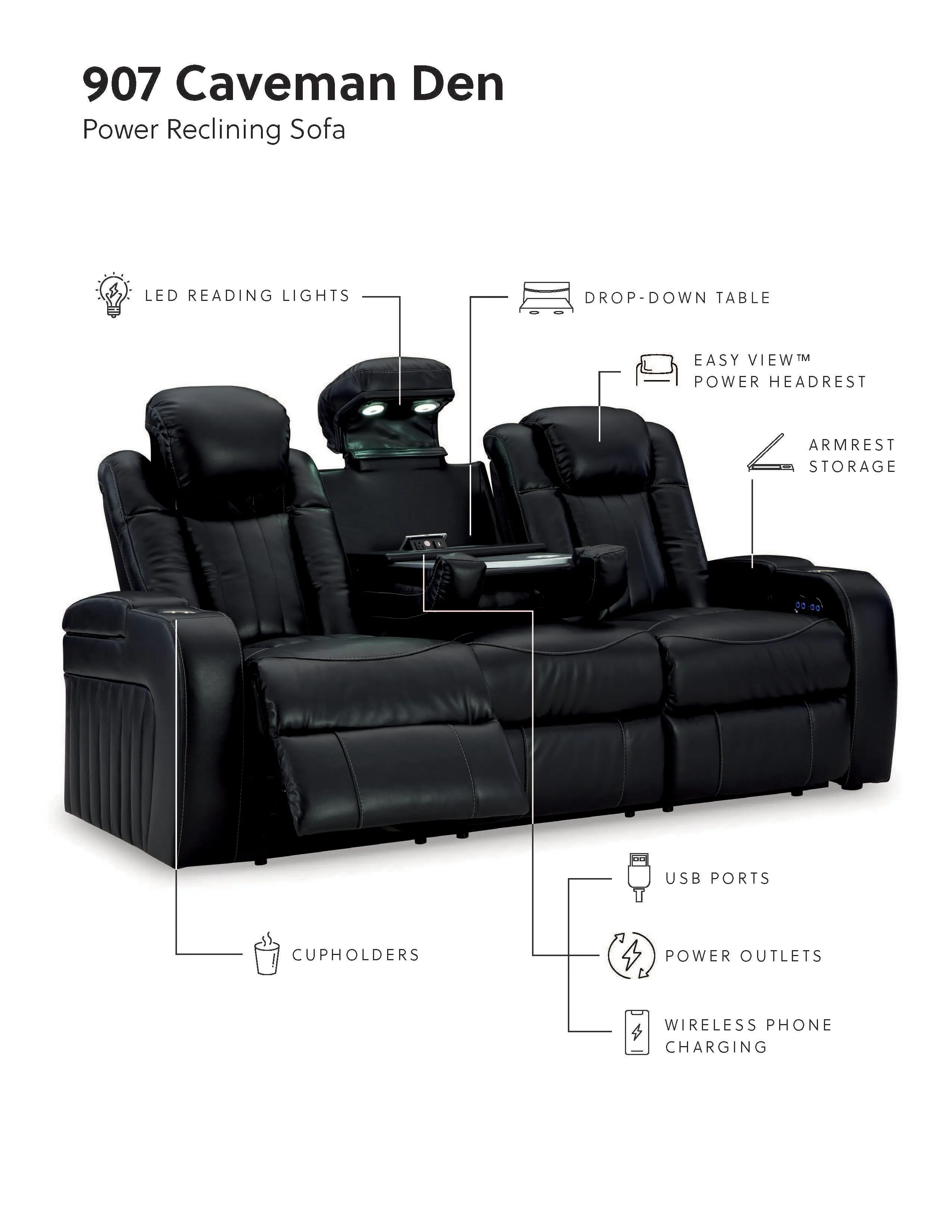 Caveman Den Sofa, Loveseat and Recliner in Midnight