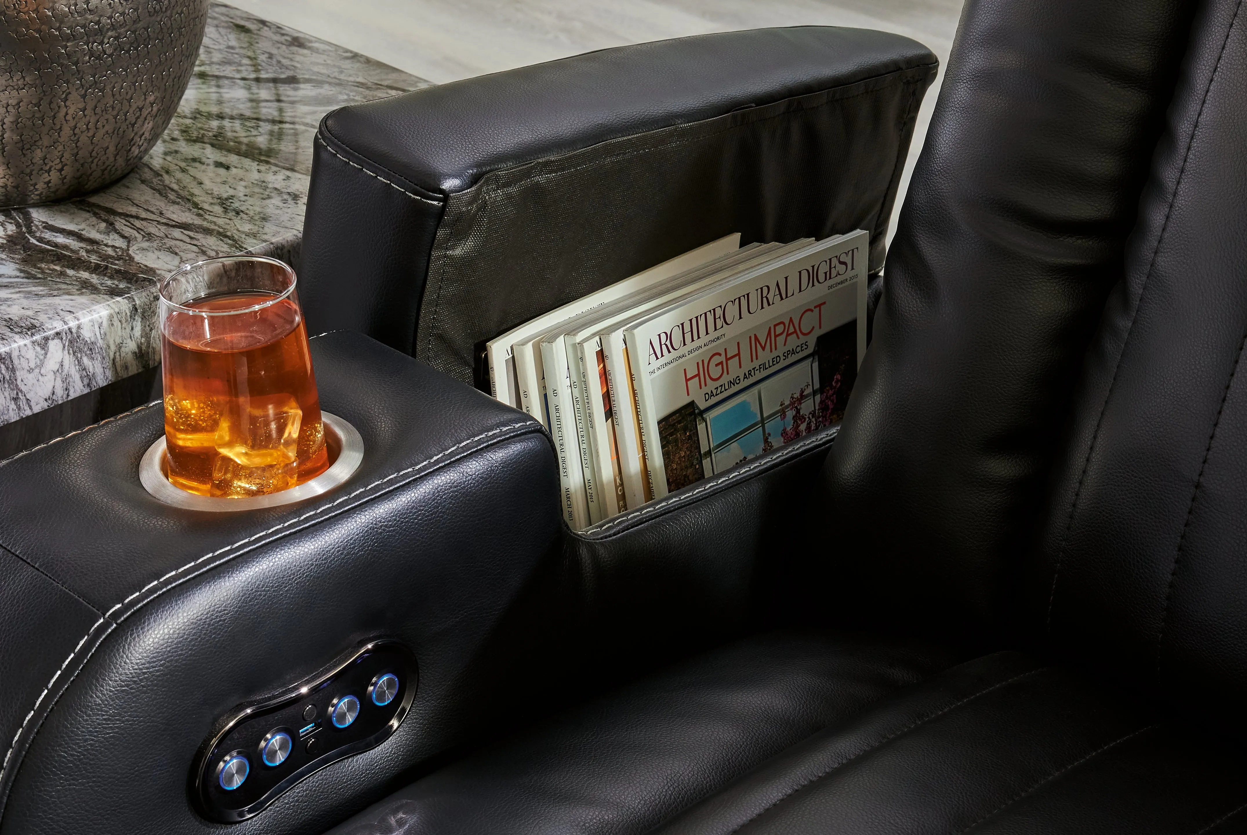 Caveman Den Sofa, Loveseat and Recliner in Midnight