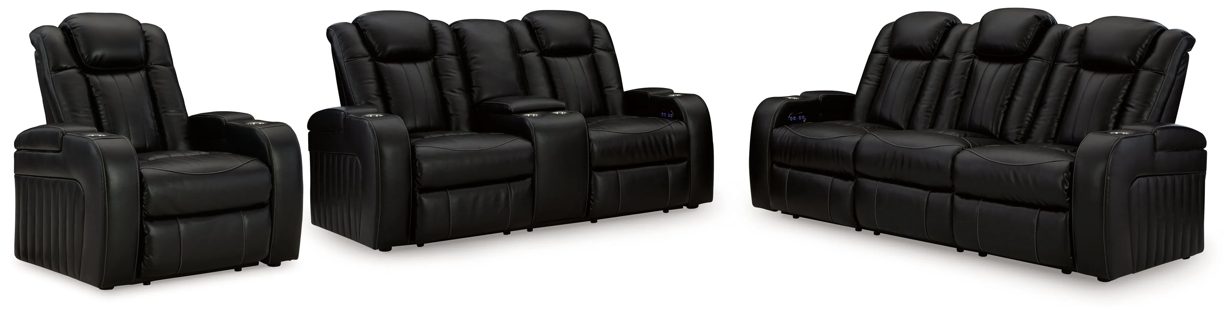 Caveman Den Sofa, Loveseat and Recliner in Midnight