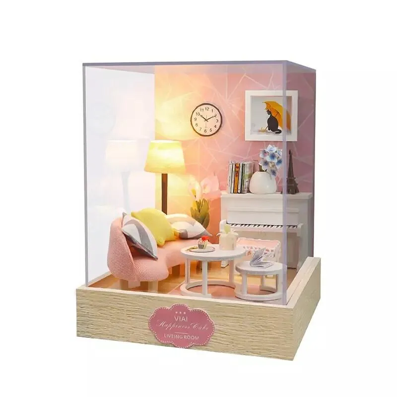DIY Dollhouse Kit Box Dollhouse Miniature - Living Room Miniature Dollhouse - Free Dust Cover - Birthday Christmas Thanksgiving DIY Gifts
