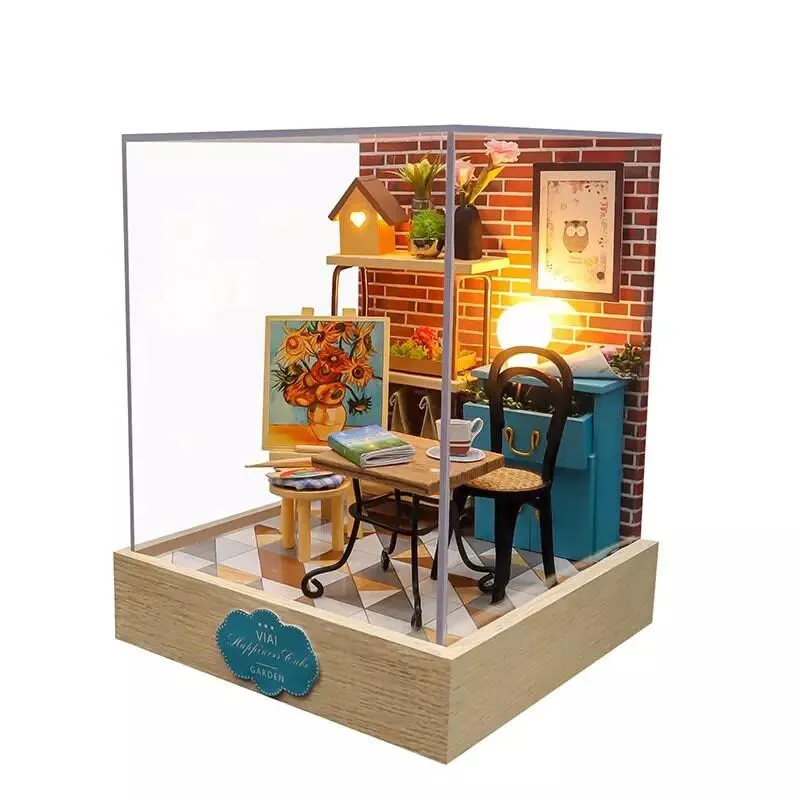 DIY Dollhouse Kit Box Dollhouse Miniature - Living Room Miniature Dollhouse - Free Dust Cover - Birthday Christmas Thanksgiving DIY Gifts