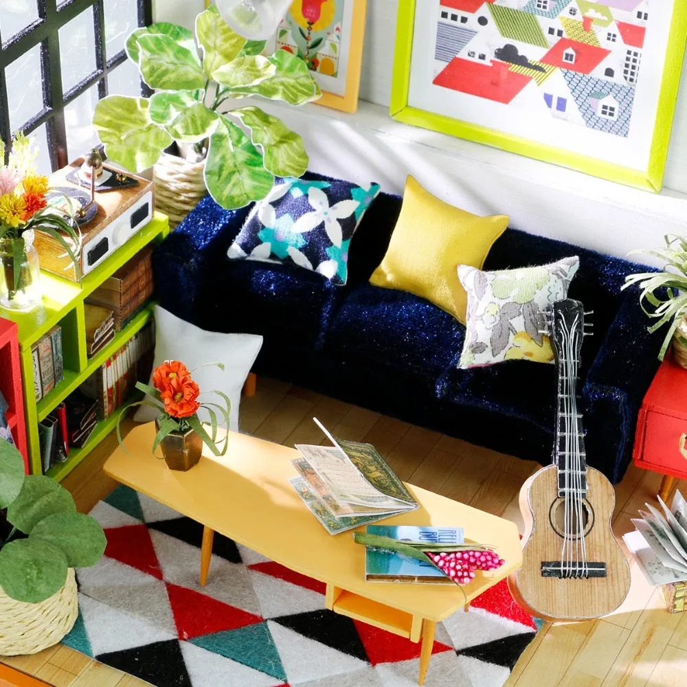 DIY Locus Sitting Room with Furniture   Miniature Wooden Doll House   DG106
