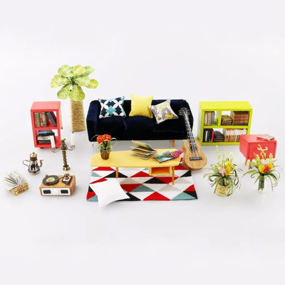 DIY Locus Sitting Room with Furniture   Miniature Wooden Doll House   DG106