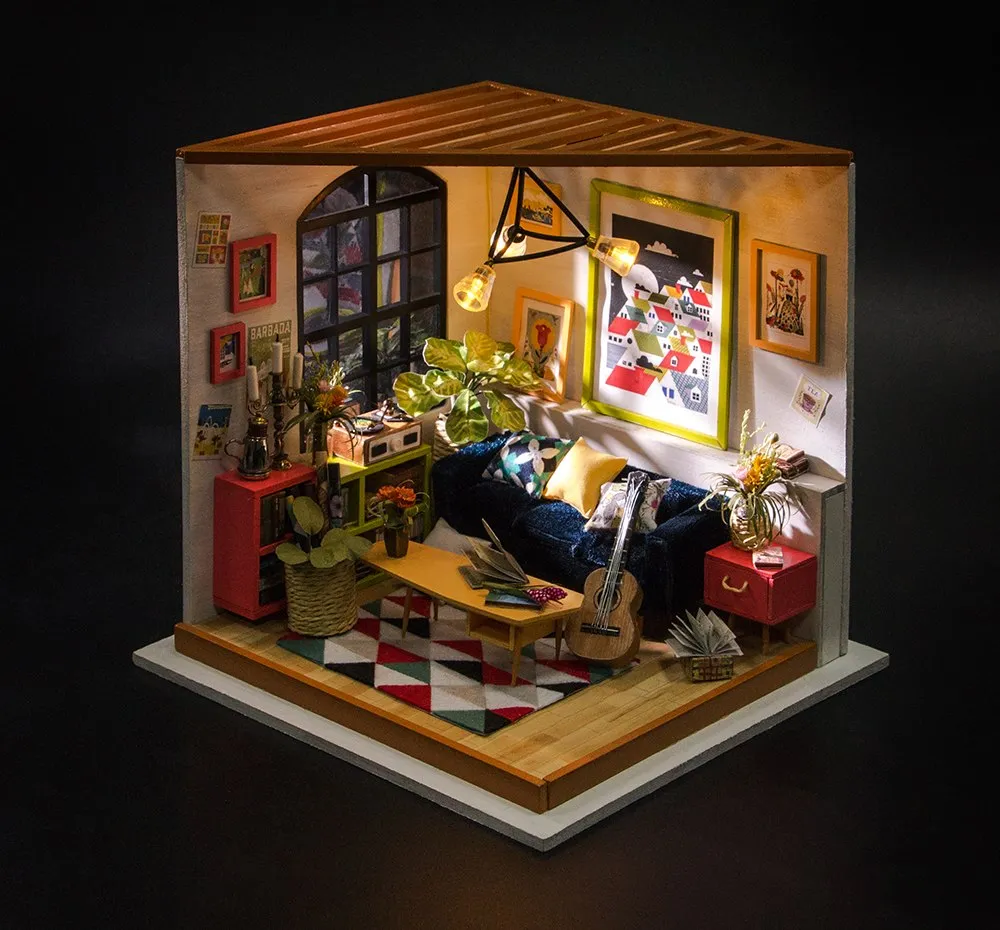 DIY Locus Sitting Room with Furniture   Miniature Wooden Doll House   DG106