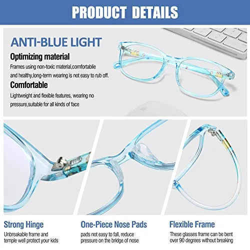 DUCO Blue Light Glasses Gaming Computer TV Phone for Kids Age 6-10 K023