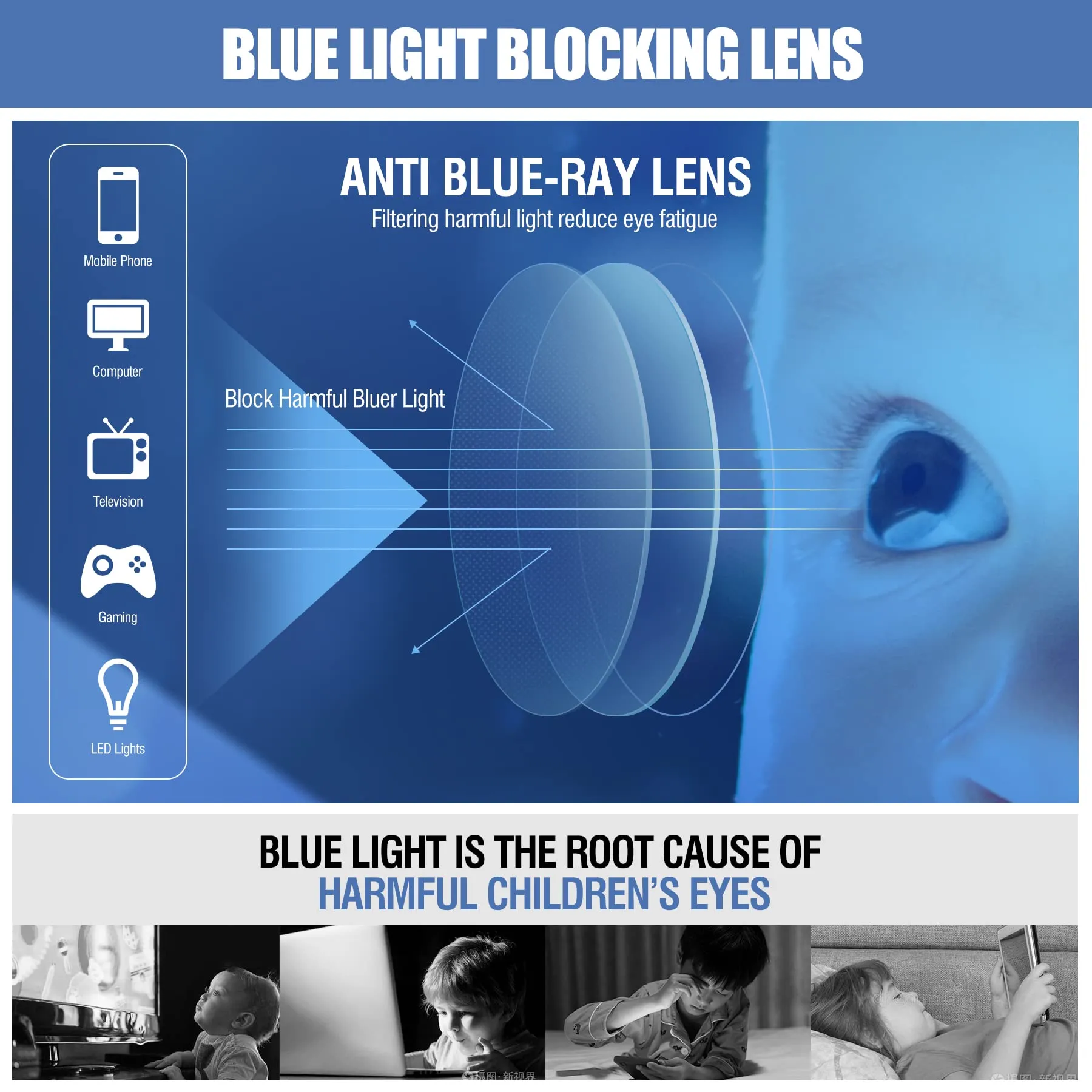 DUCO Blue Light Glasses Gaming Computer TV Phone for Kids Age 6-10 K023